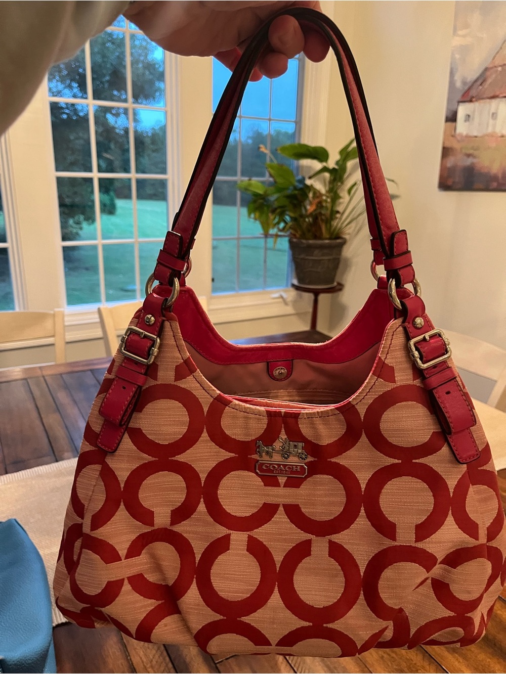 Coach Madison Maggie 17020 Pink Op Art Signature Jacquard Shoulder Bag
